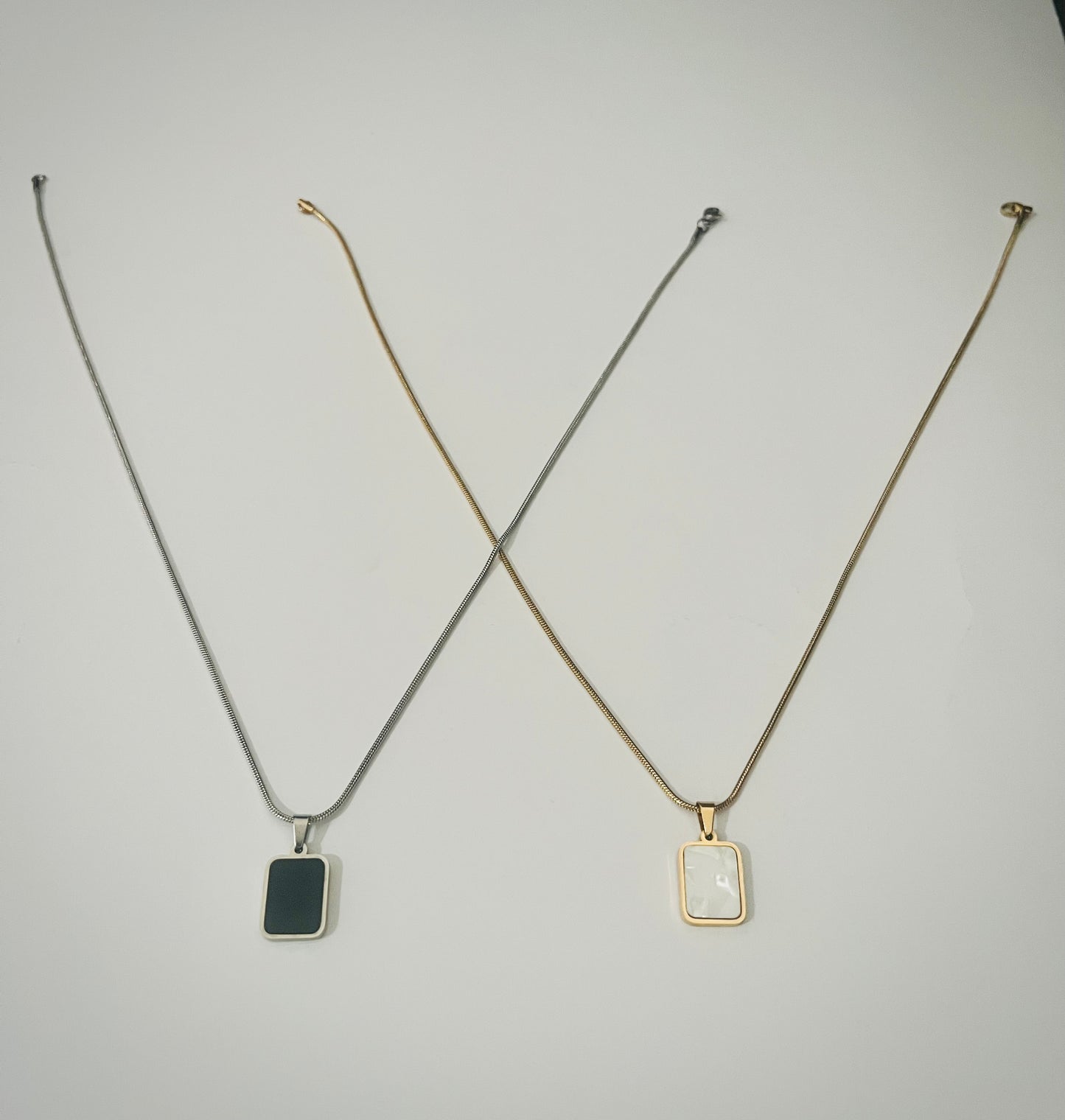Minimalist Dual-Tone Rectangular Pendant Necklace – Gold & Silver Variants