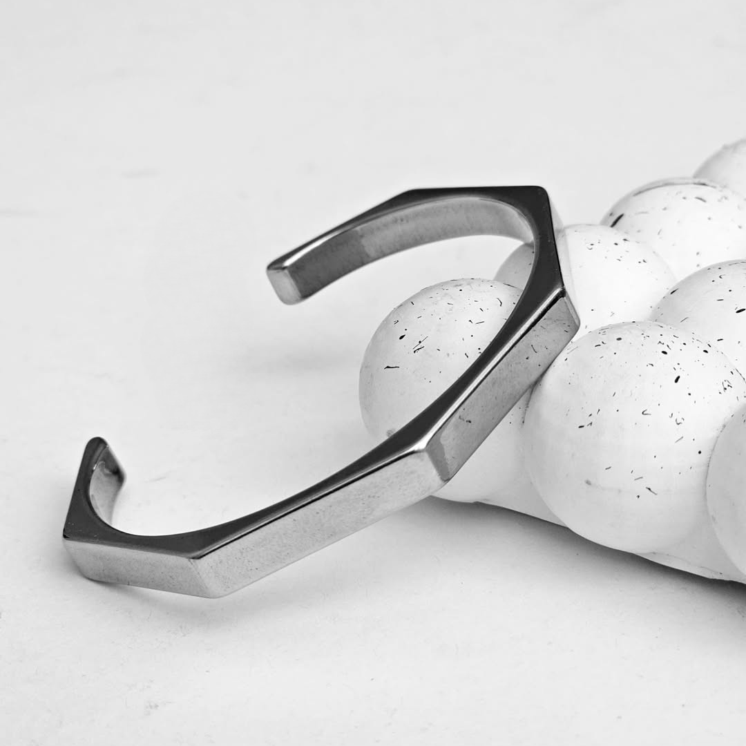 Hex Edge Open Cuff Bracelet