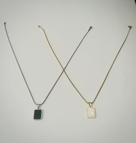 Minimalist Dual-Tone Rectangular Pendant Necklace – Gold & Silver Variants